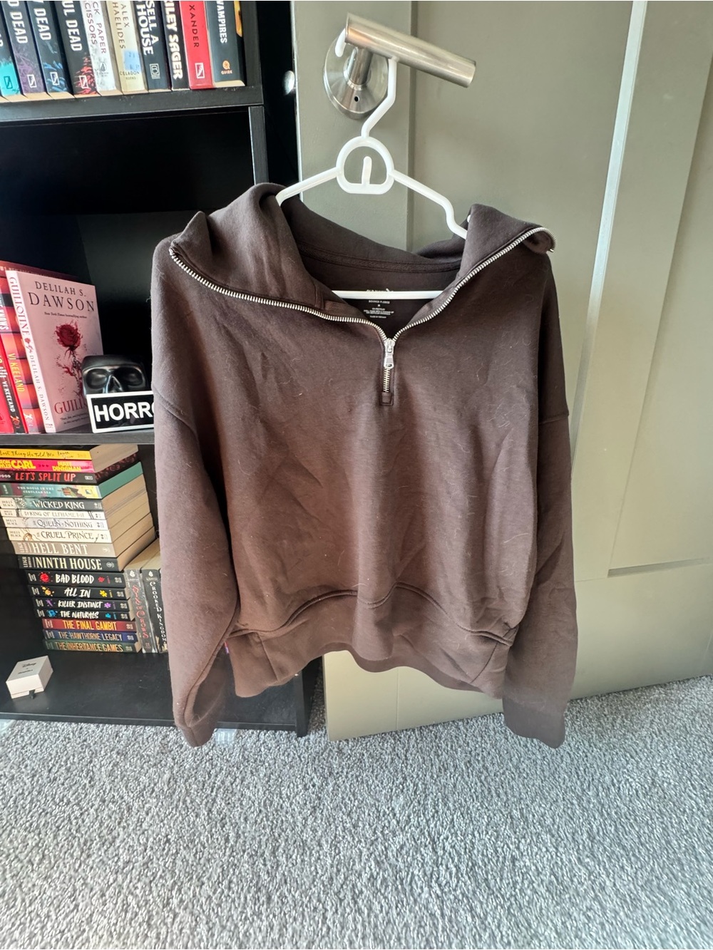 Brown Half-Zip Hoodie Sweatshirt